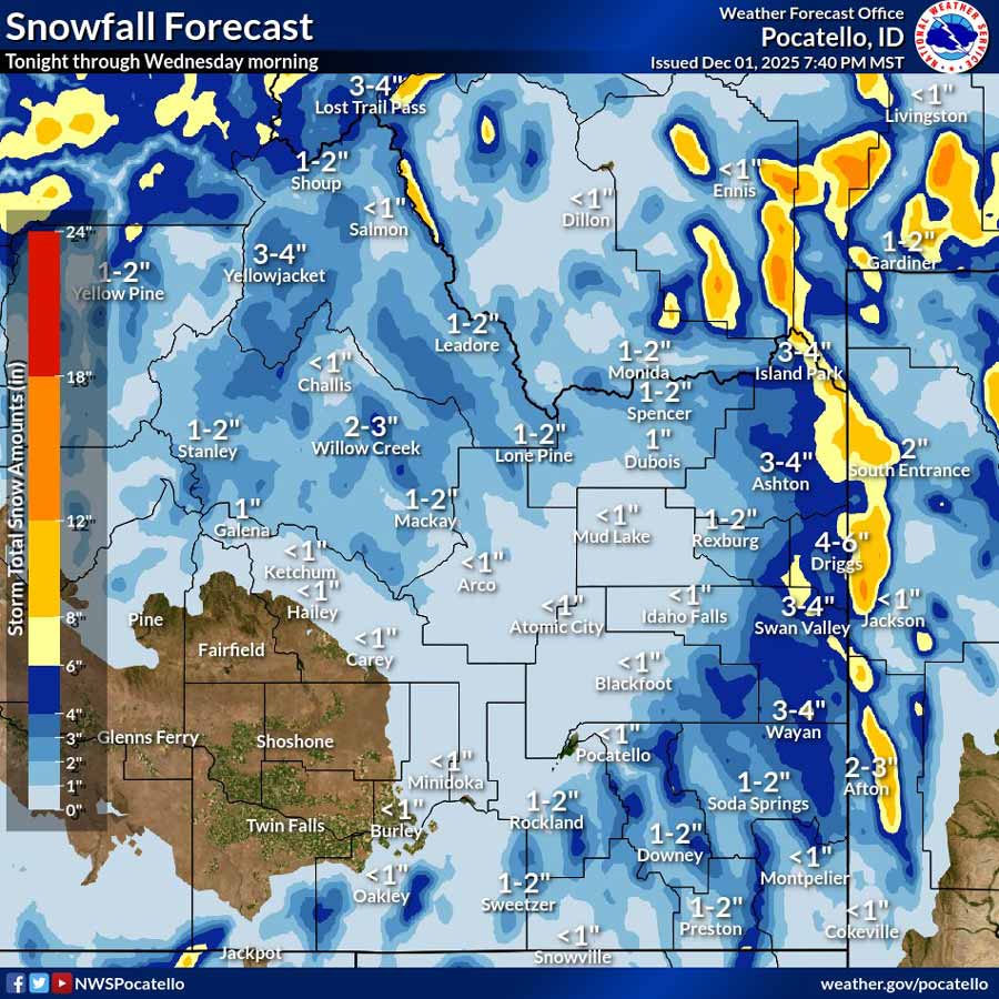 A map showing the anticipated rainfall through Wednesday, Dec. 3. | National Weather Service.