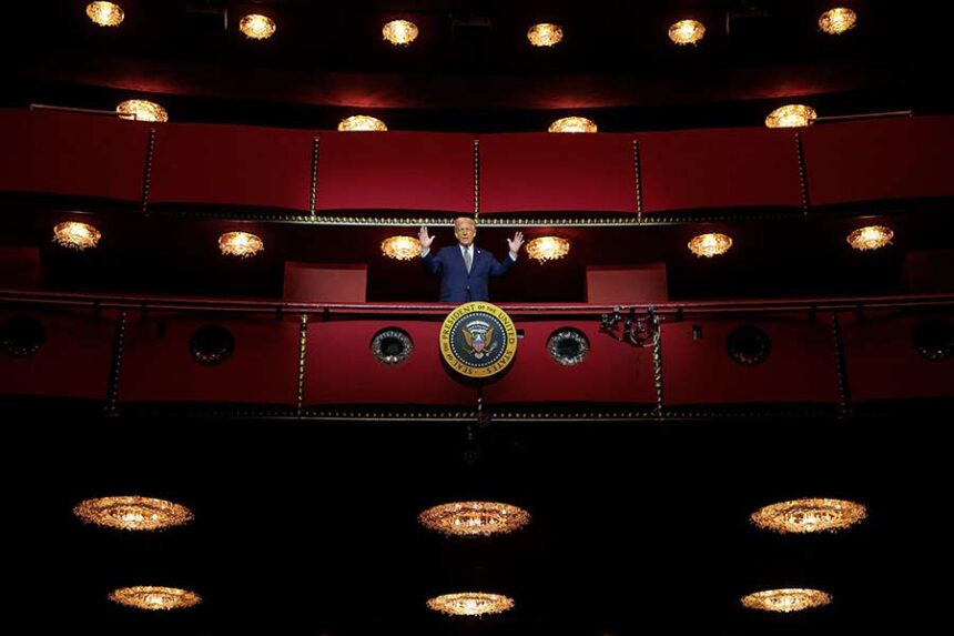 President Donald Trump looks down from the Presidential Box in the Opera House at the John F. Kennedy Center for the Performing Arts as he participates in a guided tour on March 17. Mandatory Credit: Chip Somodevilla/Getty Images/File via CNN Newsource