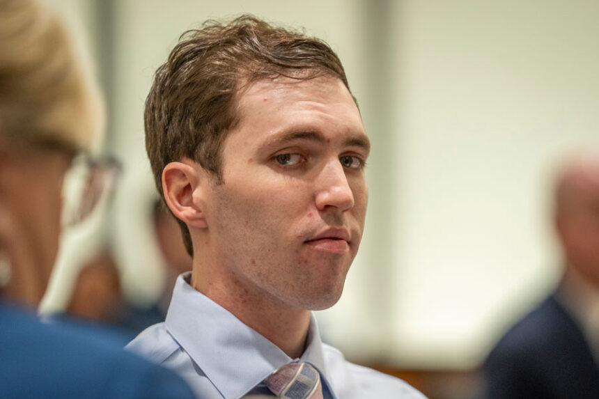 Tyler Robinson, who is accused of fatally shooting Charlie Kirk, appears during a hearing in Fourth District Court in Provo, Utah, Dec. 11, 2025.