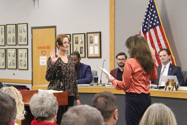 Ann Swanson is sworn in as a new member of the Pocatello City Council on Jan. 8, 2026.