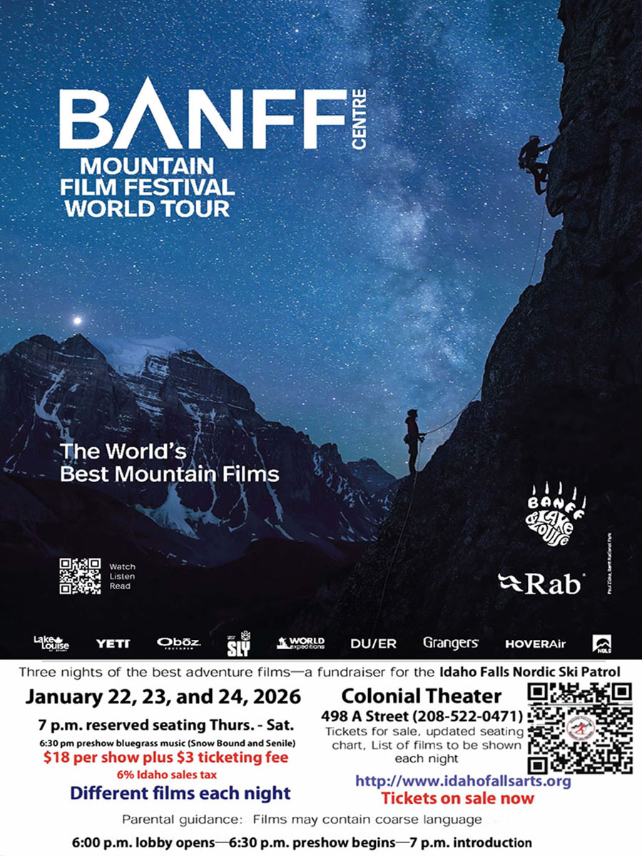 The flyer for the Banff Centre Mountain Film Festival World Tour that is coming to Idaho Falls.