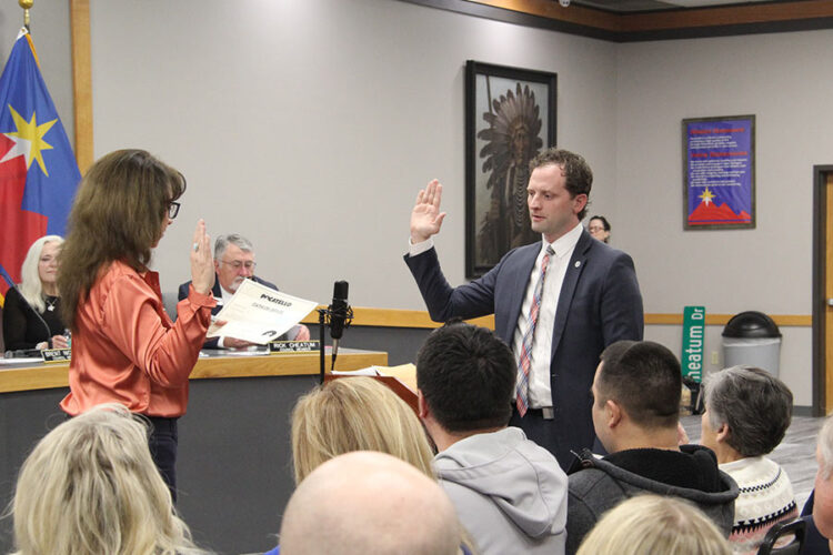 Pocatello City Councilman Dakota Bates is sworn in as a returning city council member on Jan. 8, 2026.