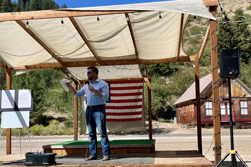 Idaho state Sen. Ben Adams, R-Nampa, introduces a proposed amendment to the Idaho Constitution that prevents the state from selling future public lands it obtains from the federal government. (Clark Corbin/Idaho Capital Sun)