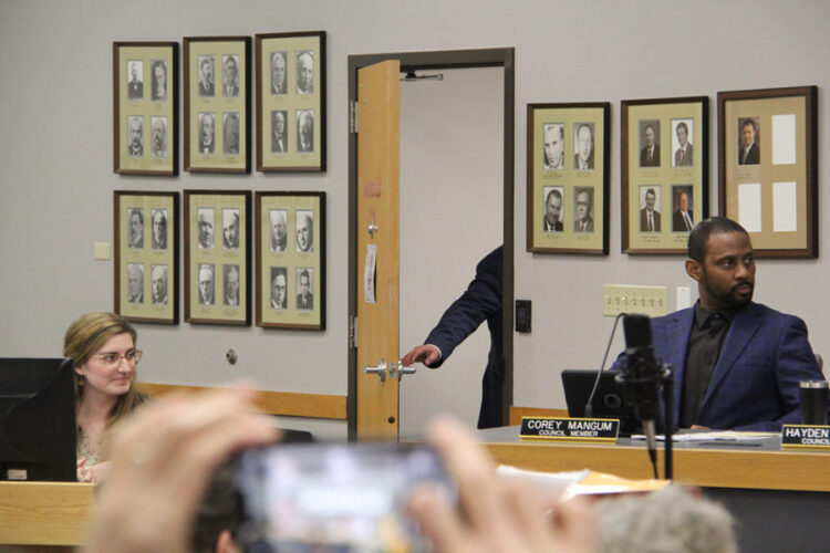 Former Mayor Brian Blad exits the City Council Chambers following a swearing-in ceremony for Pocatello's new mayor and city council members on Thursday, Jan. 8, 2026.