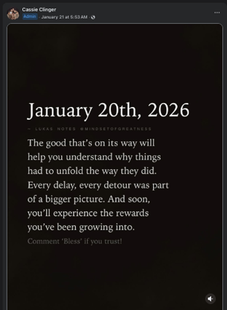 A photo shared by Cassie Clinger hours before her death. | Facebook