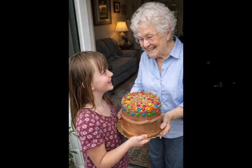 Girl giving cake