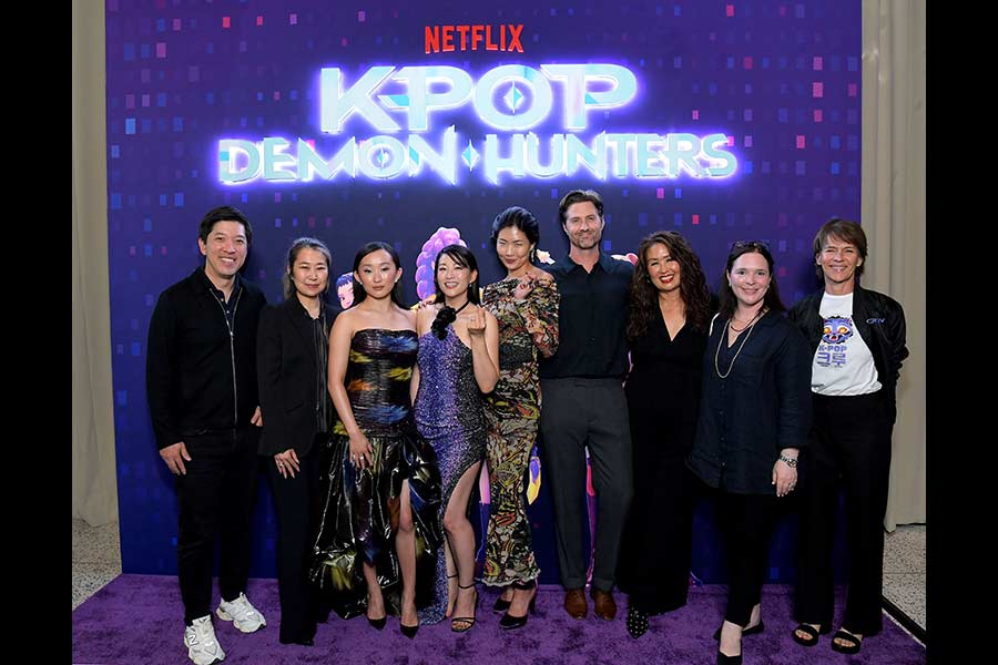 Chris Appelhans, fourth from right, with the cast of "Kpop Demon Hunters." | Courtesy Chris Appelhans