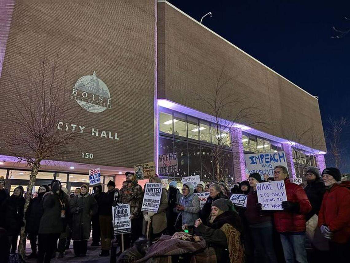 Protesters called for ICE agents to be held accountable for actions during the October raid at a horse track in Wilder. | Shannon Tyler, Idaho Statesman