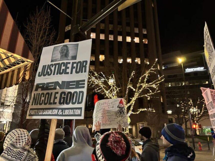 Hundreds marched through downtown Boise after a woman was shot and killed by a U.S. Immigration and Custom Enforcement agent in Minneapolis. | Shannon Tyler, Idaho Statesman