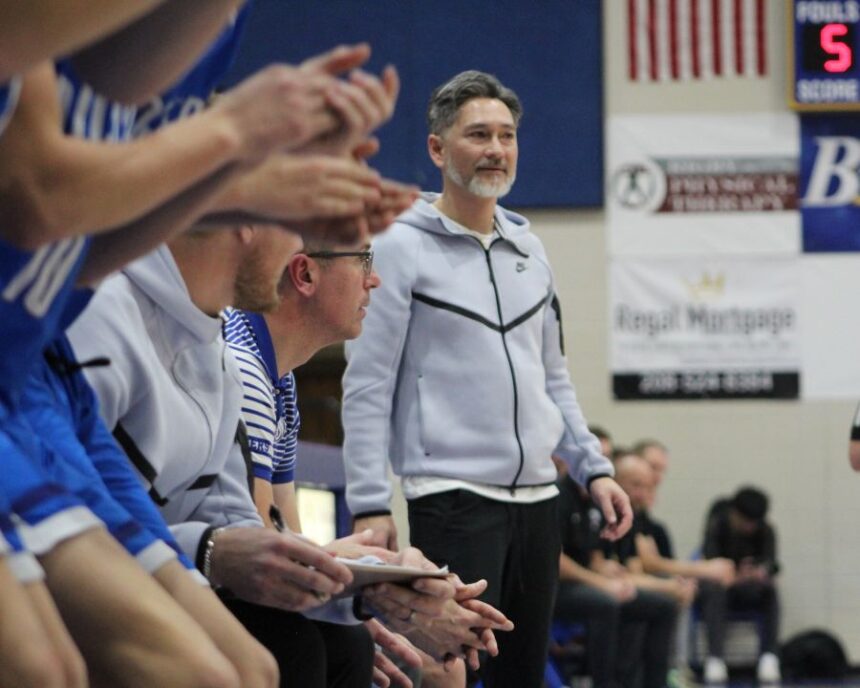 Sugar-Salem boys basketball coach Shawn Freeman looks on as the Diggers play at Ririe. | Allan Steele, EastIdahoSports.com.