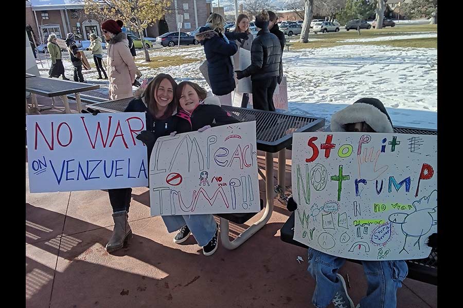 Dozens gather in Pocatello park to oppose President Trump’s actions in Venezuela
