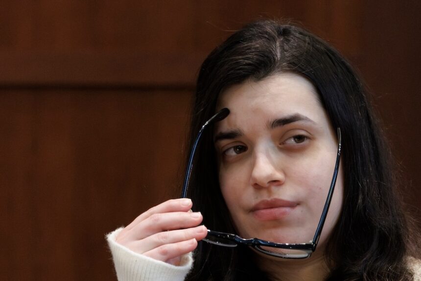 Juliana Peres Magalhães testifies during the double murder trial for Brendan Banfield in Fairfax County Circuit Court, Wednesday, Jan. 14, 2026, in Fairfax, Va.