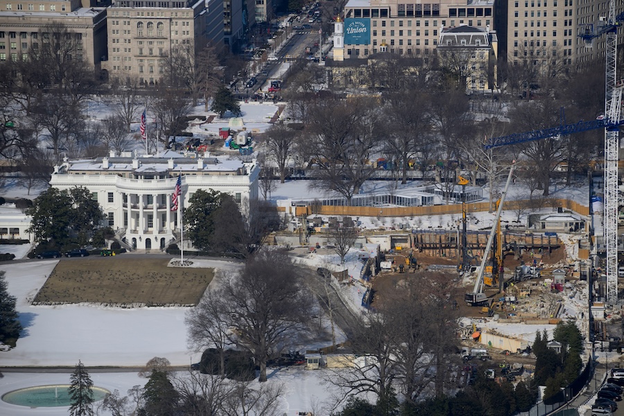 Work continues on the construction of the ballroom at the White House, Wednesday, Feb., 4, 2026, in Washington, where the East Wing once stood.