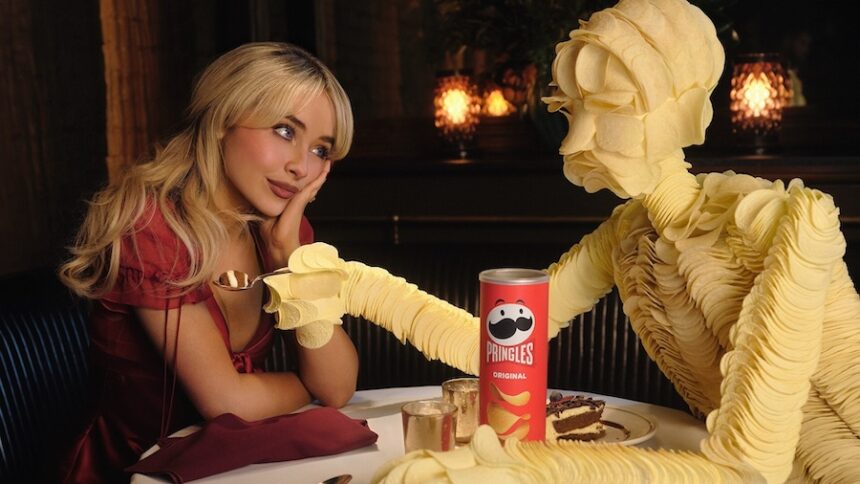This photo provided by Pringles shows Sabrina Carpenter in Pringles 2026 Super Bowl NFL football spot.