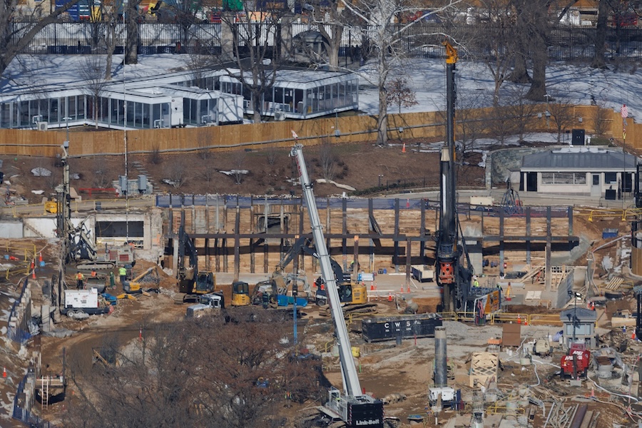 Construction continues on the ballroom where the East Wing used to stand at the White House, Friday, Feb. 13, 2026, in Washington.