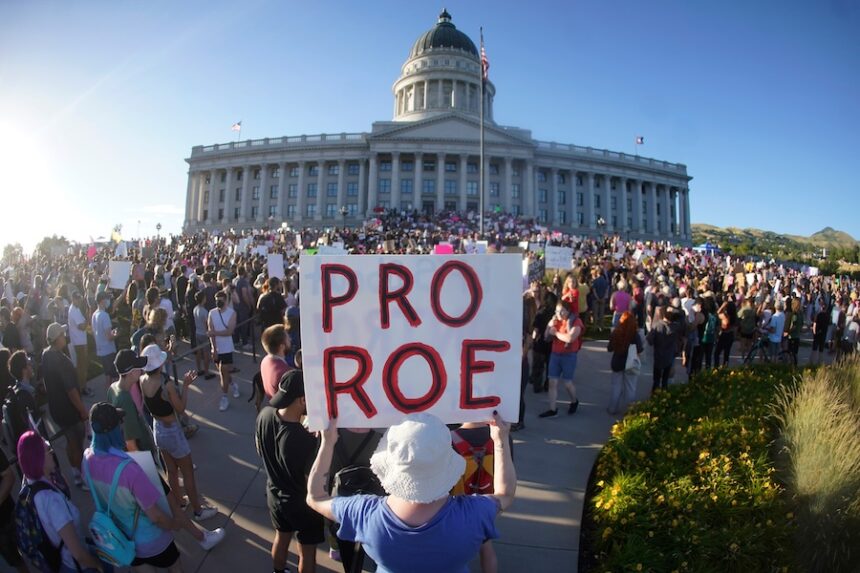 People attend an abortion-rights rally at the Utah State Capitol in Salt Lake City after the U.S. Supreme Court overturned Roe v. Wade, June 24, 2022.