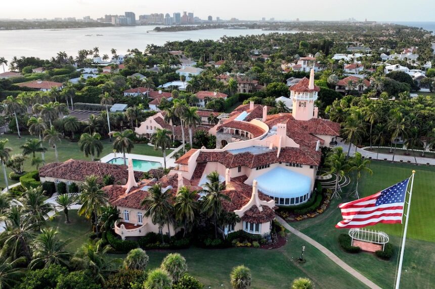This is an aerial view of President Donald Trump's Mar-a-Lago estate, Aug. 10, 2022, in Palm Beach, Fla.