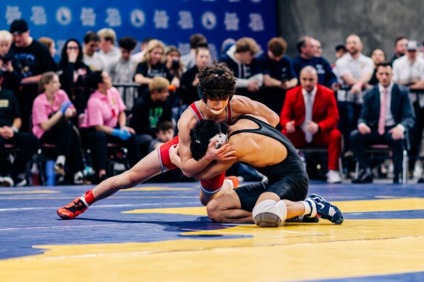 Brand`n Edstrom of Madison) defeated Justus Peregrina of Coeur d Alene for the 6A 120-pound title. | Mara Stattner/GameFrame via EastIdahoSports.