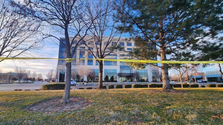 Police tape surrounds the Portico North office building Thursday just north of the St. Luke’s Meridian Medical Center. | Sarah Miller, Idaho Statesman