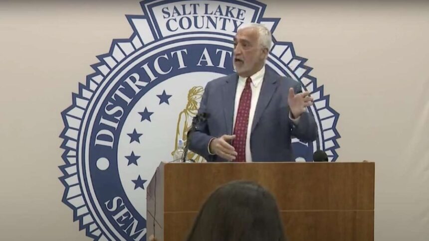 Salt Lake County District Attorney Sim Gill speaks to the media on Dec. 3, 2025.