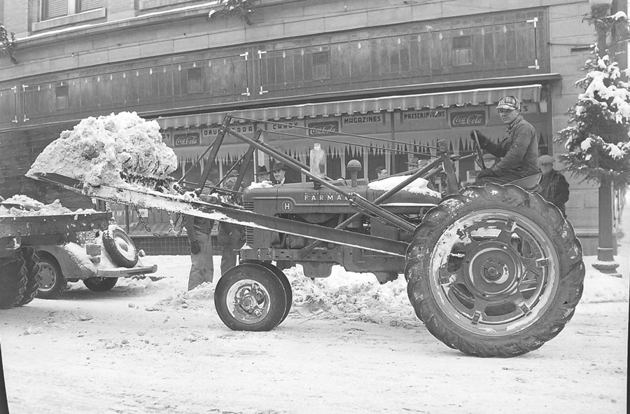 Snow removal in downtown Idaho Falls. The year of the photo is unknown. | Courtesy of Jeffrey Bryant, FSC