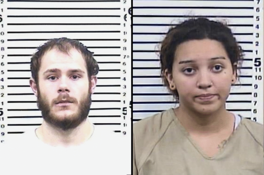 Bonneville County Jail mugshots for (left) Jiler Joe-Bryan Hainsworth, 18, and (right) Kierstan Leann Morgan, 19, following their arrests for aggravated assault.