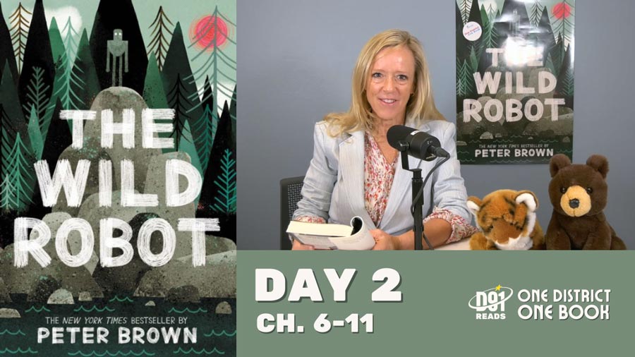 Idaho Falls Mayor Lisa Burtenshaw reads from “The Wild Robot” as part of District 91’s “One District, One Book” initiative. “The Wild Robot” is the first book in a trilogy by Peter Brown. The book was adapted into a feature film by Netflix in 2024.