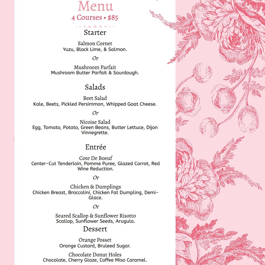 The Bellhouse Valentine's Day menu | Facebook