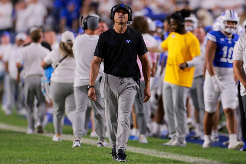 Brigham Young senior analyst Chad Kauha'aha'a looks on during the game against the Stanford Cardinal at LaVell Edwards Stadium in Provo on Saturday, Sept. 6, 2025. (Photo: Rio Giancarlo, Deseret News)