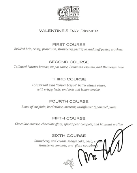 Cast Iron on 17th's Valentine's Day menu. | Facebook 