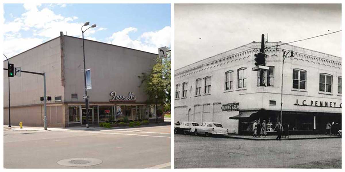 A look at the old Ferrell's building in 2018 on the left and in 1950. | Courtesy Dana Wright