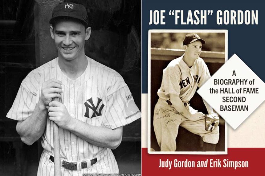 Joe “Flash” Gordon was a second baseman for the New York Yankees from 1938-1946. He later played four seasons for the Cleveland Indians. His daughter and grandson just published a book, right, about his life. | Photo on left courtesy National Baseball Hall of Fame, photo on right courtesy Barnes & Noble