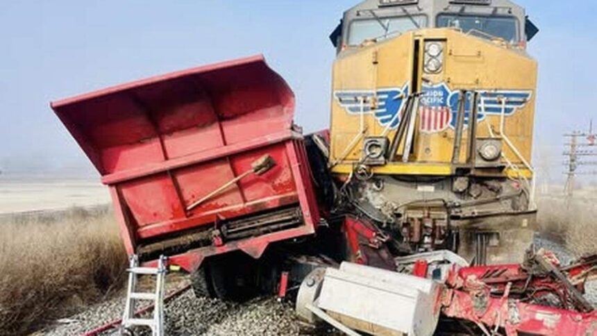 A collision occurred near Apple Valley Road and Noye Lane in Parma when the manure spreader crashed into the train. The collision caused the train to catch on fire.