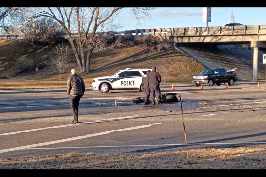 Motorcycle crash in front of the KJ's gas station Monday morning. | David George, EastIdahoNews.com