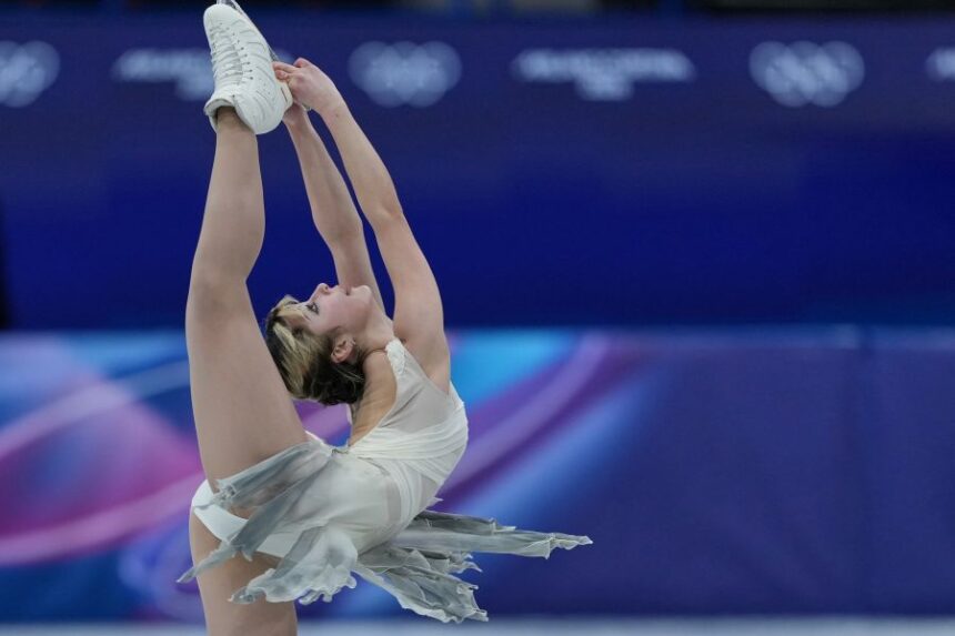 Alysa Liu of the United States competes during the figure skating women's team event at the 2026 Winter Olympics, in Milan, Italy, Friday, Feb. 6, 2026. (AP Photo/Stephanie Scarbrough)