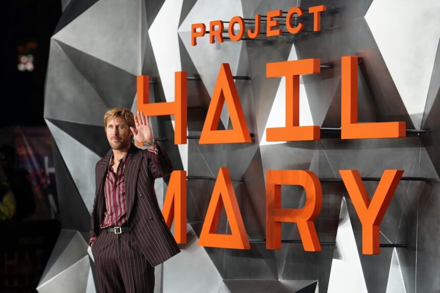 Ryan Gosling poses for photographers upon arrival at the World premiere of the film 'Project Hail Mary' on Monday, March 9, 2026, in London.