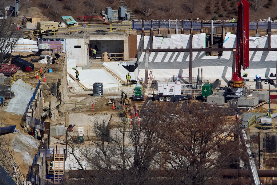 As seen from the Washington Monument, construction of the White House ballroom continues, Tuesday, March 10, 2026, where the East Wing once stood.