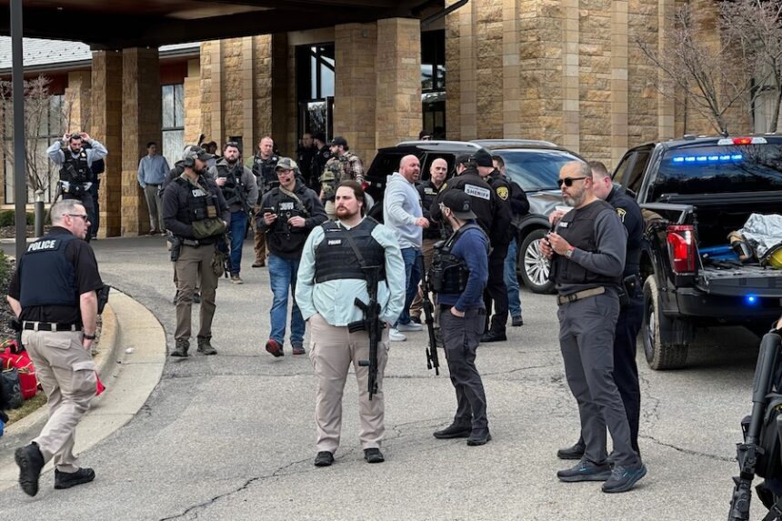 Law enforcement respond to a call at Temple Israel synagogue, Thursday, March 12, 2026 in West Bloomfield Township, Mich.