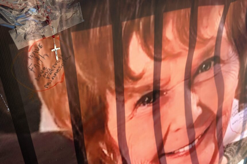 A banner with notes from hundreds of well-wishers for Nancy Guthrie, the missing mother of "Today" show host Savannah Guthrie, is displayed outside of KVOA Newsroom on March 6, 2026, in Tucson, Ariz.