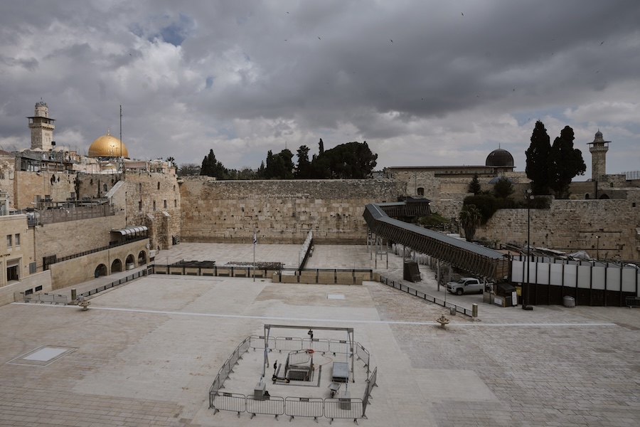 The Western Wall plaza in Jerusalem's Old City stands empty as the area remains closed to visitors amid the war with Iran. Wednesday, March 25, 2026.