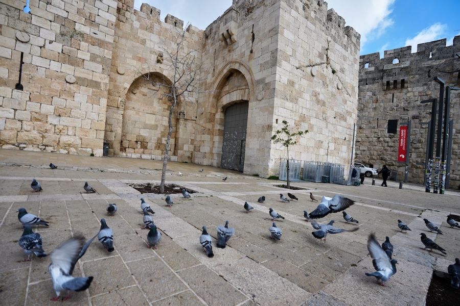 A locked Jaffa Gate in Jerusalem's Old City stands closed to visitors amid the war with Iran, Friday, March 27, 2026.