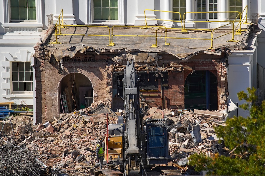 FILE - Debris is seen at a largely demolished part of the East Wing of the White House, Oct. 23, 2025, in Washington, before construction of a new ballroom.