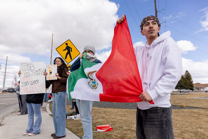 Over 100 students from Bonneville School District 93 walked out of classes in protest against ICE at the roundabout near Ammon and Lincoln Road. | Daniel V. Ramirez, EastIdahoNews.com