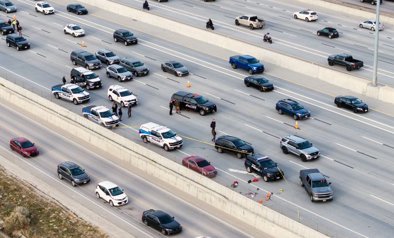 The scene of a police shooting on I-15 in Draper on Tuesday. A man shot during a confrontation with officers has died, police said Wednesday. | Greg Anderson, KSL