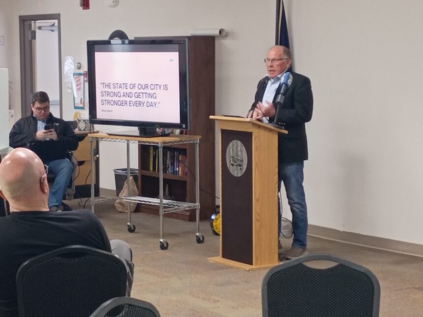 Rexburg Mayor Jerry Merrill gives his annual State of the City address on Tuesday, March 3, at the Rexburg Senior’s Center.