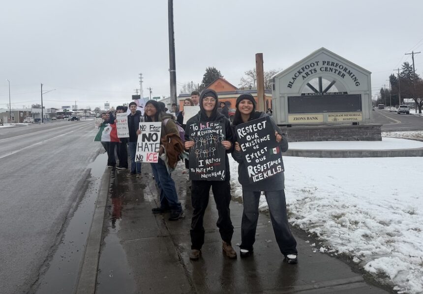 Blackfoot High School students line up at Wilbert Cammack Memorial Park in Blackfoot on Thursday.