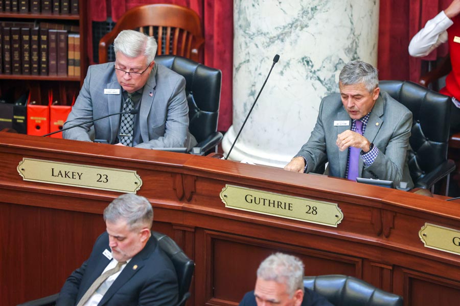 Rep. Brooke Green, D-Boise, (right) and Sen. Kevin Cook, R-Idaho Falls, listen to proceedings during the Joint Finance-Appropriations Committee meeting on Jan. 13, 2026, at the State Capitol Building in Boise. | Pat Sutphin, Idaho Capital Sun