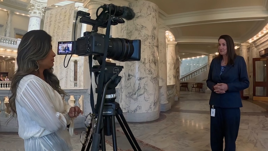 KIVI reporter Leslie Solis interviews Democratic Rep. Ilana Rubel at the Idaho State Capitol in Boise on Friday, May 20, 2026.