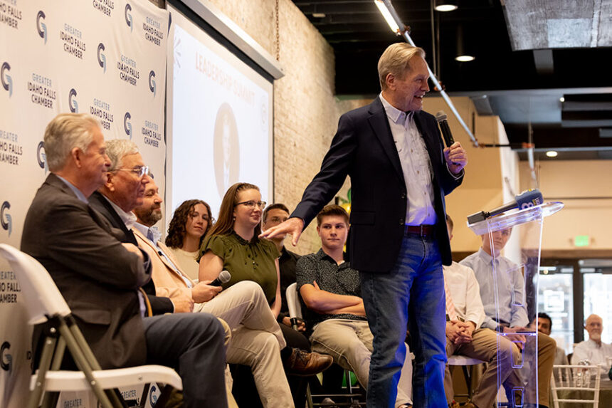 U.S. Rep. Mike Simpsion speaking at the Greater Idaho Falls Chamber of Commerce Friday. The event allowed the State's leaders and Representative to discuss how the state is doing locally and federally. | Daniel V. Ramirez, EastIdahoNews.com