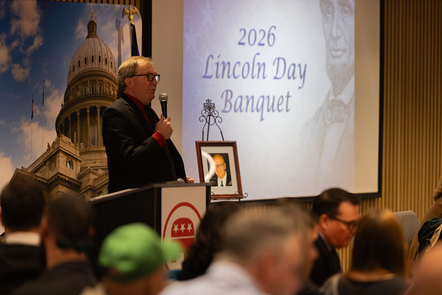 Bonneville County Republican Central Committee's Chairman Michael Colson announcing that a new scholarship will be created in honor of late Legislator Linden Bateman. | Daniel V. Ramirez, EastIdahoNews.com